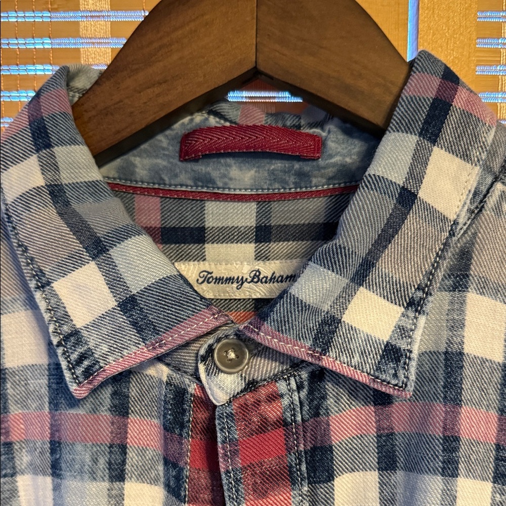 Tommy Bahama Men's Checkered Short Sleeve Shirt - Blue and Red